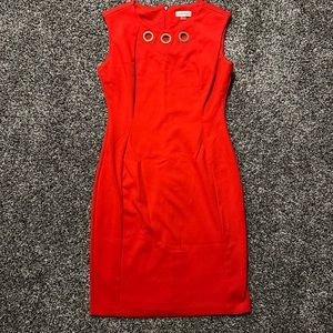 Calvin Klein Red Professional Dress with Gold Accents Size 8